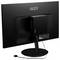 Ein Desktop-Computer mit einem eleganten, schwarzen Monitor von MSI, der ein minimalistisches Rückdesign und Anschlussports an der Rückseite offenbart.