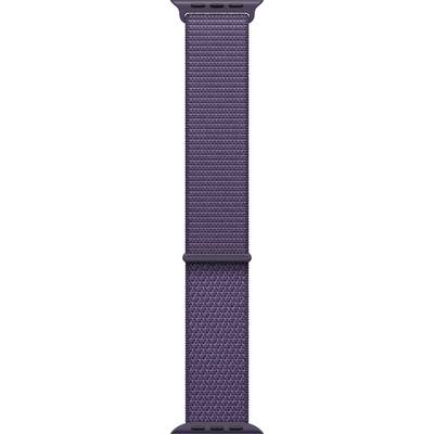 Ein lila gewebtes Nylonarmband mit Strukturmuster und verstellbaren Schließen an beiden Enden.