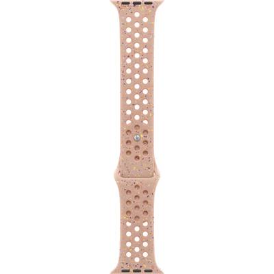 Orangefarbenes Smartwatch-Armband mit durchlöcherter Oberfläche und mehrfarbigen Sprenkeln in Lila und Gelb.