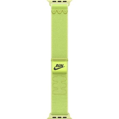 Ein hellgrünes Sportuhrenarmband mit dem Wort ‚RUN' und einem Logo in Schwarz.