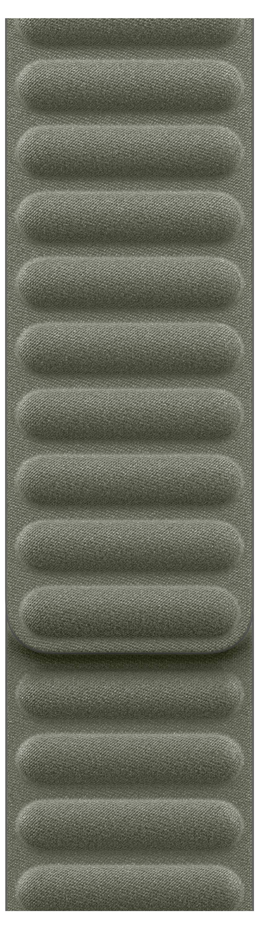 Ein Riemen mit gepolsterter, gerillter Textur in einem gedeckten Grünton, entwickelt für sichere Befestigung und Komfort.
