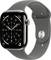 Eine Smartwatch mit einem kreisförmigen analogen Zifferblatt, ausgestattet mit einem schwarzen Ziffernblatt und einem Metallgehäuse mit einem grauen Armband, die detaillierte Uhrenmarkierungen zeigt.