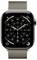 Eine Smartwatch mit Mesharmband zeigt ein analoges Zifferblatt, Datum und Aktivitätsringe. Sie ist auf 10:12 Uhr eingestellt und präsentiert ein modernes Design.