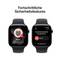 Zwei Smartwatch-Bildschirme zeigen eine SOS-Funktion. Links: Kontakt 'Mama'. Rechts: Optionen 'SOS Notruf' und 'Mir geht’s gut'. Text: 'Fortschrittliche Sicherheitsfeatures'.