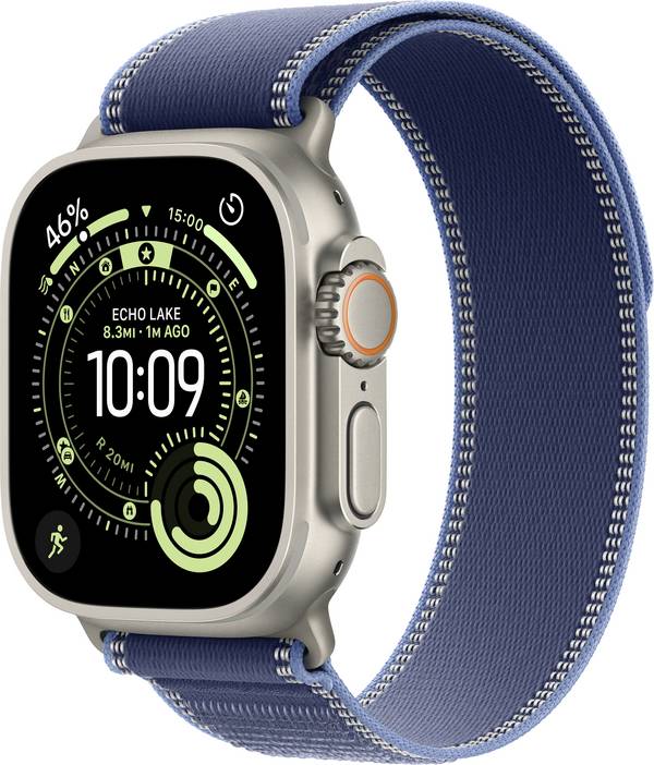 Apple Watch Ultra 3 GPS + Cellular 49 mm Titangehäuse Trail Loop Blau/Hellblau S/M