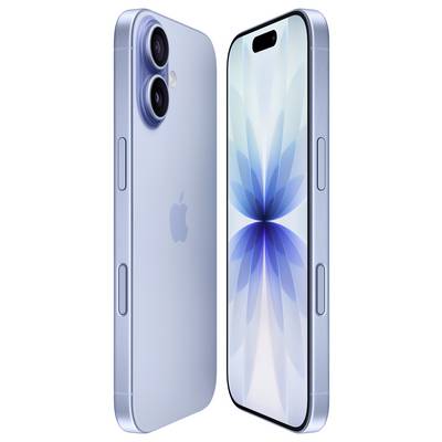 Ein schlankes Smartphone, von hinten und vorne gezeigt. Die Rückseite verfügt über zwei Kameraobjektive und ein Logo, während die Vorderseite ein farbenfrohes Muster zeigt.