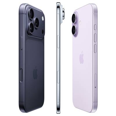 Drei Smartphones werden von vorne, der Seite und von hinten gezeigt. Sie verfügen über Dual- und Triple-Rückkameras und präsentieren verschiedene Farben.