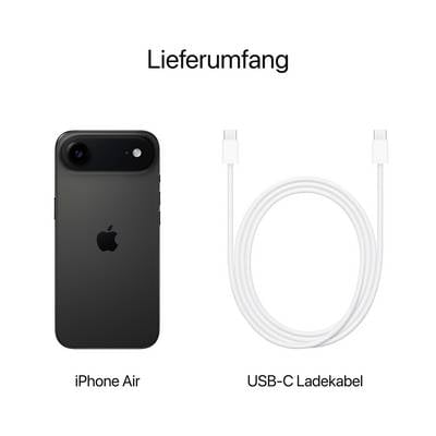 'Lieferumfang' zeigt ein schwarzes Smartphone und ein weißes USB-C Ladekabel.