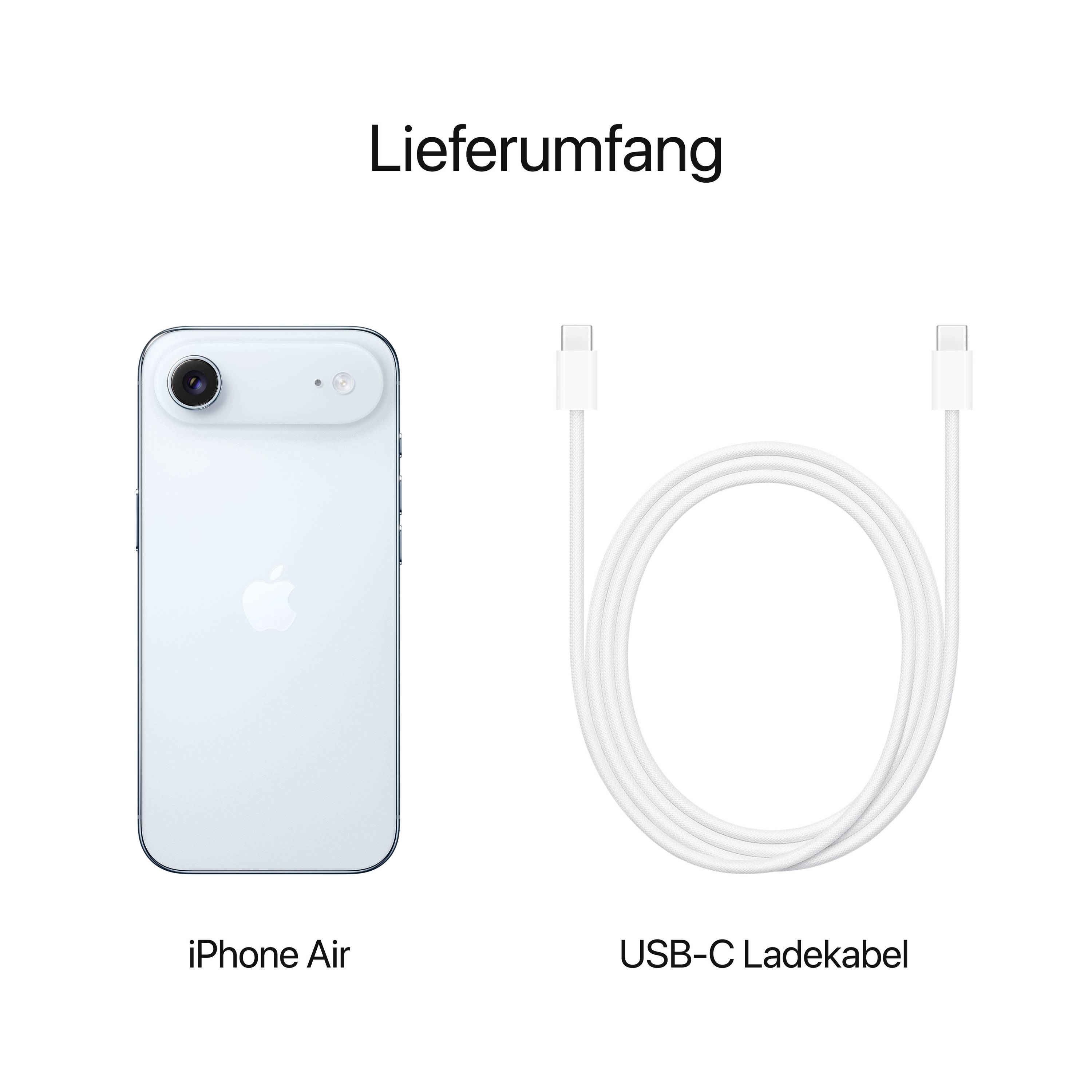 Lieferumfang eines iPhone Air und USB-C Ladekabels.