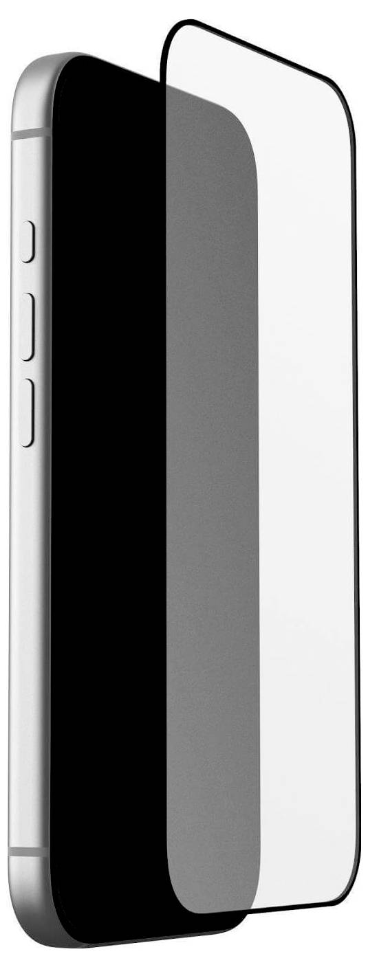 Ein Smartphone mit einem angebrachten transparenten Displayschutz, der die seitlichen Tasten des Geräts und die abgerundeten Kanten des Schutzfilms hervorhebt.