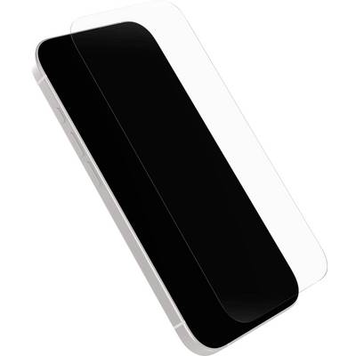 Ein Smartphone, das in einem Winkel geneigt ist, mit einem transparenten Displayschutz, der darüber platziert ist und Ausrichtung und Abdeckung zeigt.