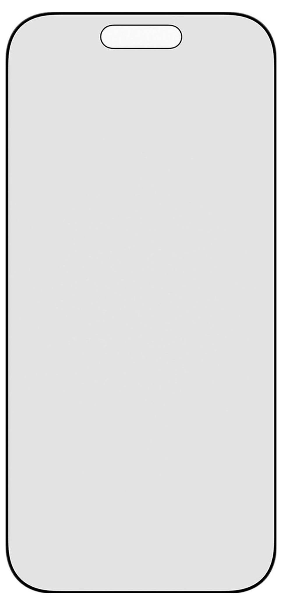 Eine einfache Umrisszeichnung eines Smartphones ohne sichtbare Tasten oder Bildschirmdetails, die eine abgerundete rechteckige Form mit dünnen Rändern zeigt.