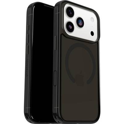 Ein schlankes schwarzes Smartphone mit einer Dual-Kamera-Anordnung auf der Rückseite ist zu sehen. Die reflektierende Oberfläche und die Tasten sind an der Seite sichtbar.