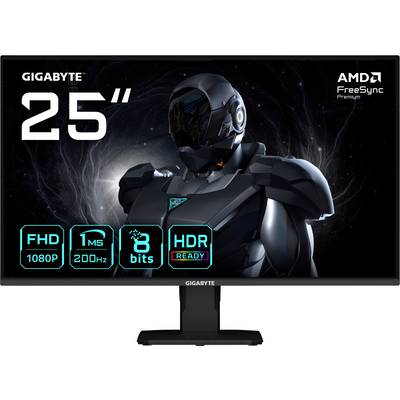 25-Zoll Gigabyte Monitor Display mit AMD FreeSync, 1080p Auflösung, 200 Hz Bildwiederholrate, 1 ms Reaktionszeit, 8-Bit-Farbe, HDR-bereit.