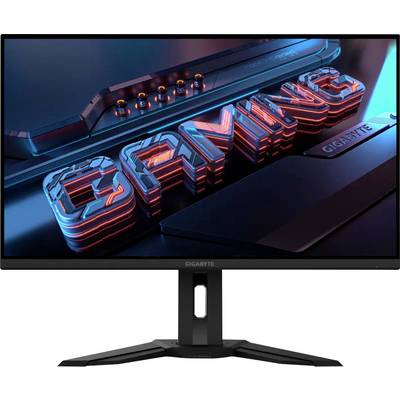 Ein Monitor zeigt einen stilisierten 3D-Text, der „GAMING" in Blau und Rot liest und den Zweck des Geräts für Spielaktivitäten betont.
