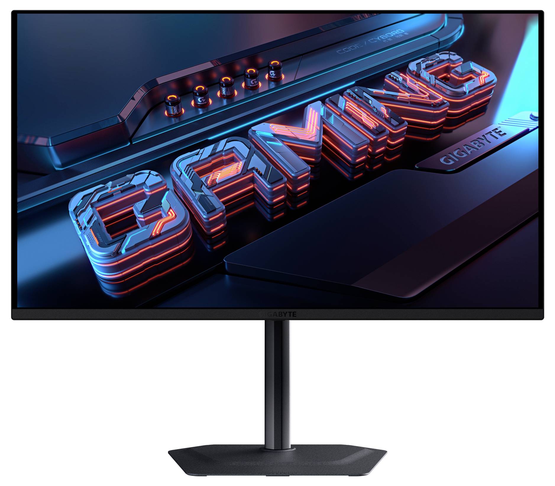 Ein Computermonitor zeigt das Wort 'GAMING' in stilisierter, leuchtender Schrift.