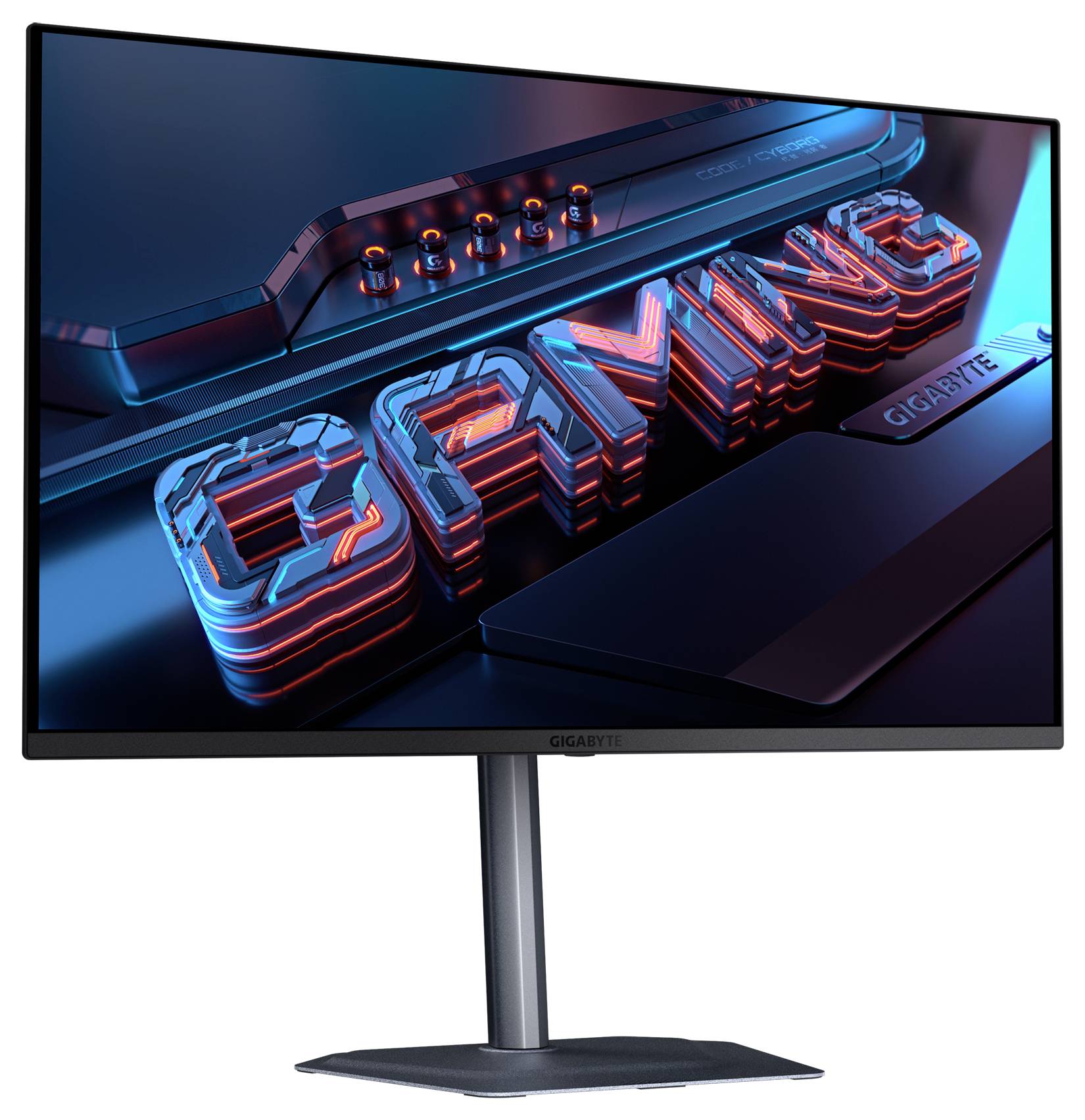Ein Computermonitor, der das Wort "GAMING" in fetten, 3D-Buchstaben mit futuristischem Design zeigt und damit einen spieleorientierten Bildschirm hervorhebt.