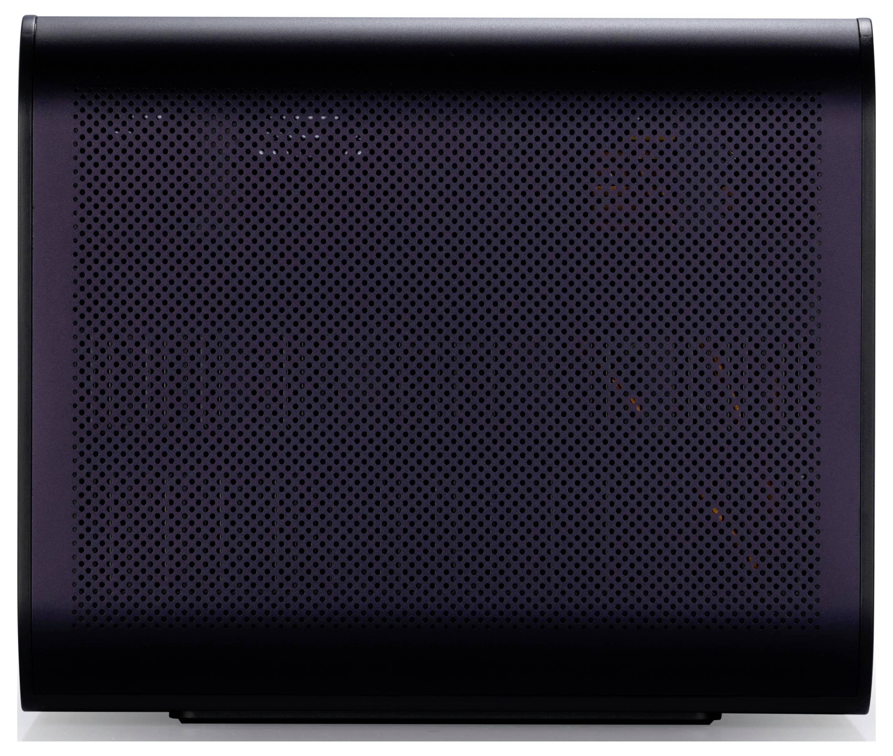 Ein parfümiertes Computergehäuse mit elegantem Design und effizienter Belüftung wird gezeigt, das kleine perforierte Punkte über die gesamte Oberfläche aufweist.