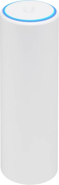 Ein zylindrisches weißes WLAN-Router mit einem blauen LED-Ring an der Oberseite, der den Verbindungsstatus anzeigt.