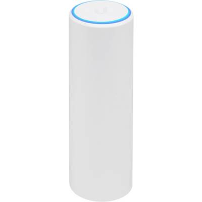 Ein zylindrisches weißes WLAN-Router mit einem blauen LED-Ring an der Oberseite, der den Verbindungsstatus anzeigt.