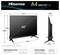 Der 'Hisense A4 Smart TV' misst diagonal 40 Zoll, 900 mm breit, 565 mm hoch. VESA-Wandmontage-Größe: 200x200 mm. Gewicht: 5,5 kg mit Ständer.