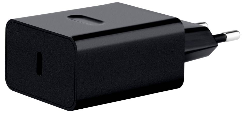 Ein schwarzer USB-Wandladegerät mit zweipinigem Stecker zum Laden elektronischer Geräte.