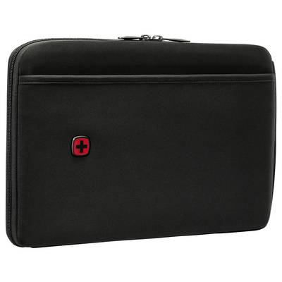 Eine schwarze Laptoptasche mit einem roten und schwarzen Emblem, das ein Pluszeichen zeigt.