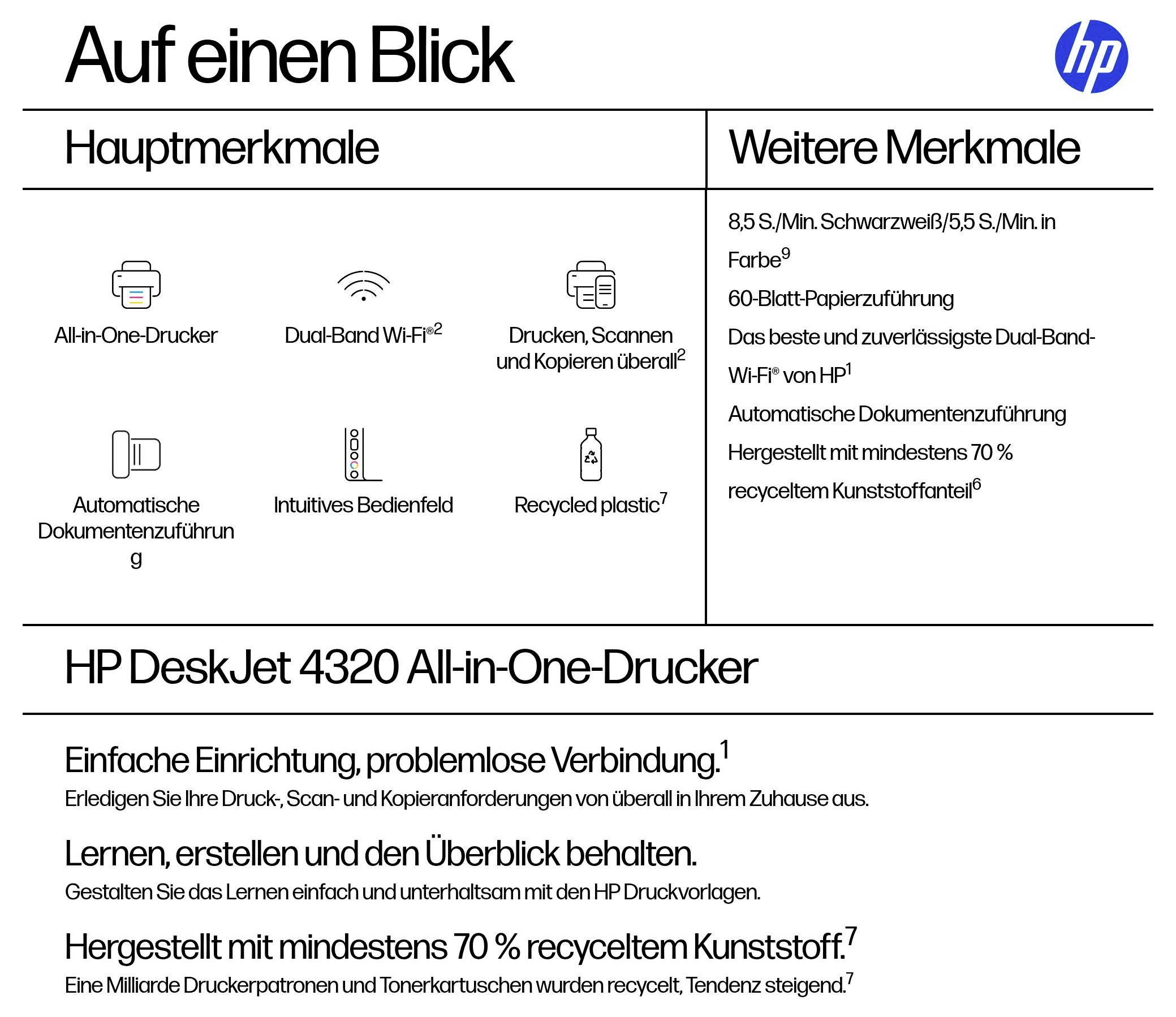HP Deskjet 4320 Multifunktionsdrucker Tintenstrahl Farbe A4 Drucker, Scanner, Kopierer-2