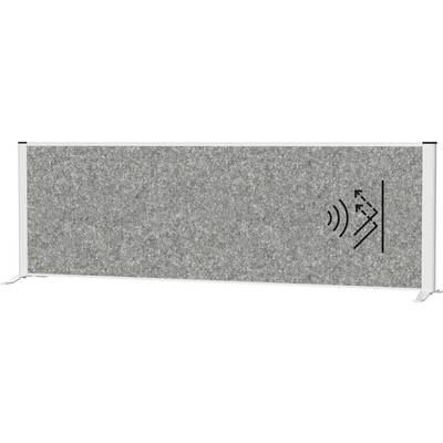 Ein langer, grauer Akustikpanel mit einem Schallwellensymbol und diagonalen Linien auf der rechten Seite, verwendet zur Geräuschreduzierung.
