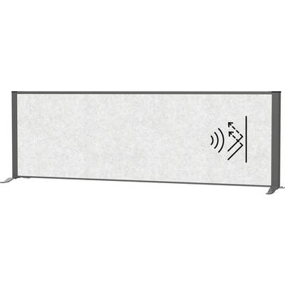 Ein rechteckiges Akustikpanel mit einem Symbol, das Schallwellen zeigt, die von ihm abprallen und damit seine Schallabsorptionsfunktion veranschaulicht.