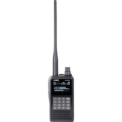Ein schwarzes Alinco DJ-X11E Handscanner mit einer numerischen Tastatur und einer ausfahrbaren Antenne, auf dessen Display die Frequenz 433,0000 MHz angezeigt wird.