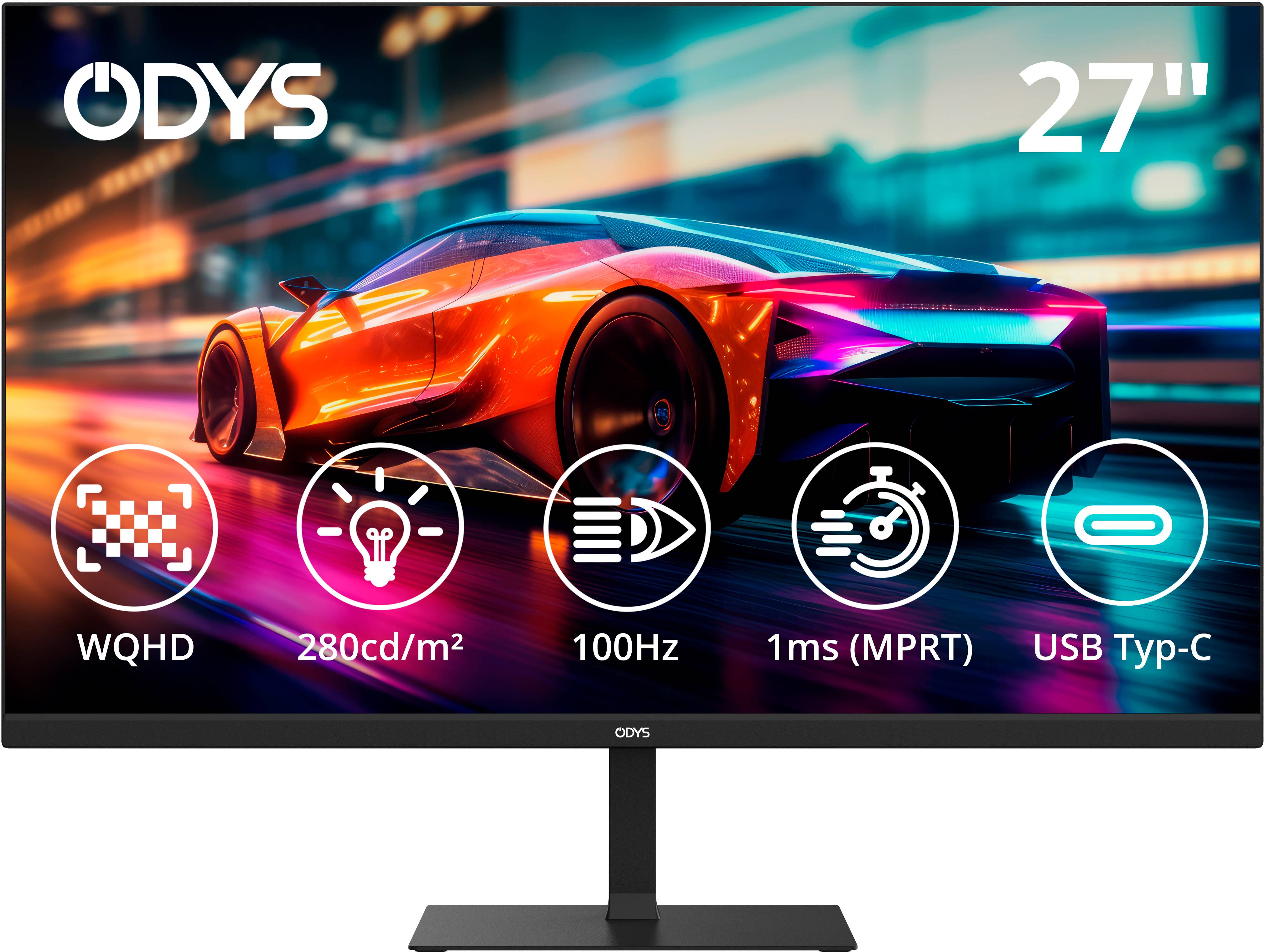 ODYS i27-Q-100 Monitor LED ERP E (A - G) 68.6 cm (27 pollici) 2560 x 1440 Pixel 16:9 1 ms HDMI ® 2.1, DisplayPort, USB-C®, Cuffie (jack da 3,5 mm) IPS