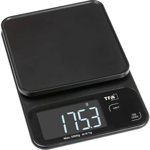 TFA Dostmann COOKIE Digitale Küchenwaage digital digital, mit Messschale Wägebereich (max.)=5000 g Schwarz 130 x 195 x 2...