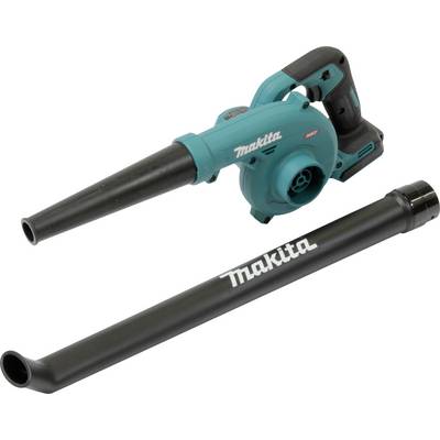 Ein Makita Laubgebläse in Blau und Schwarz mit abnehmbarer Düse, entwickelt für den Einsatz im Freien zum Beseitigen von Blättern und Ablagerungen.