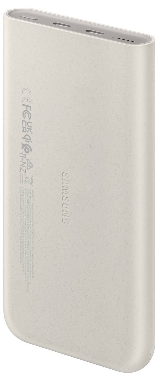 Eine schwarze tragbare Powerbank mit der Aufschrift „20000" darauf, mit digitaler Anzeige, USB-Anschluss und USB-C-Anschluss zum Aufladen von Geräten.