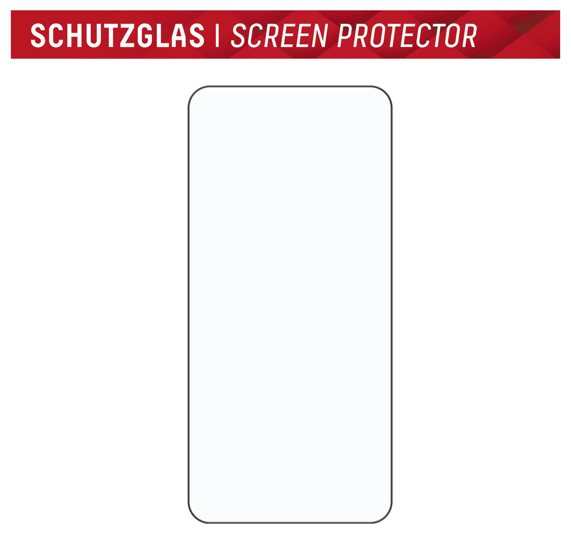 Schutzglas | Displayschutz<br><br>Text auf einem roten Banner über einer Umrisszeichnung eines Telefonbildschirms, der auf ein Schutzglas für Telefone hinweist.