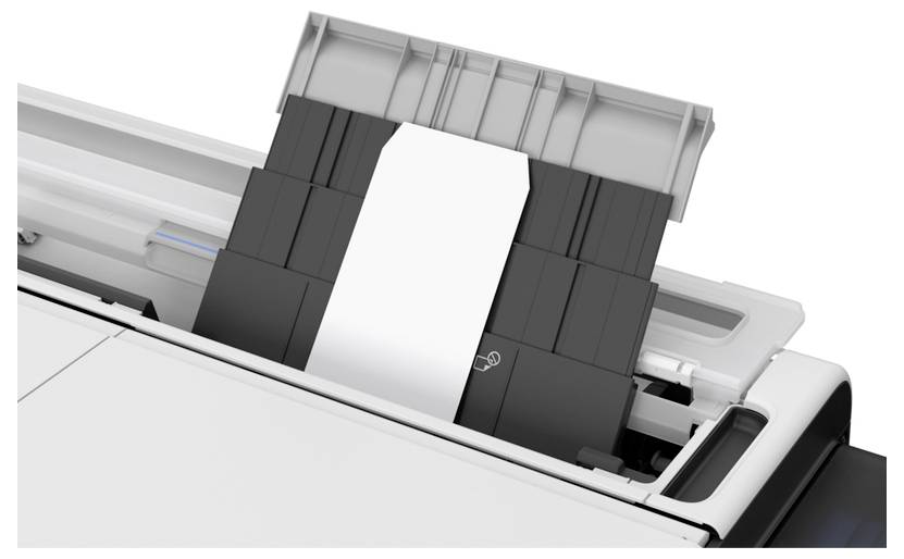 Ein Druckerfach, bestückt mit weißem Normalpapier und einsatzbereit.