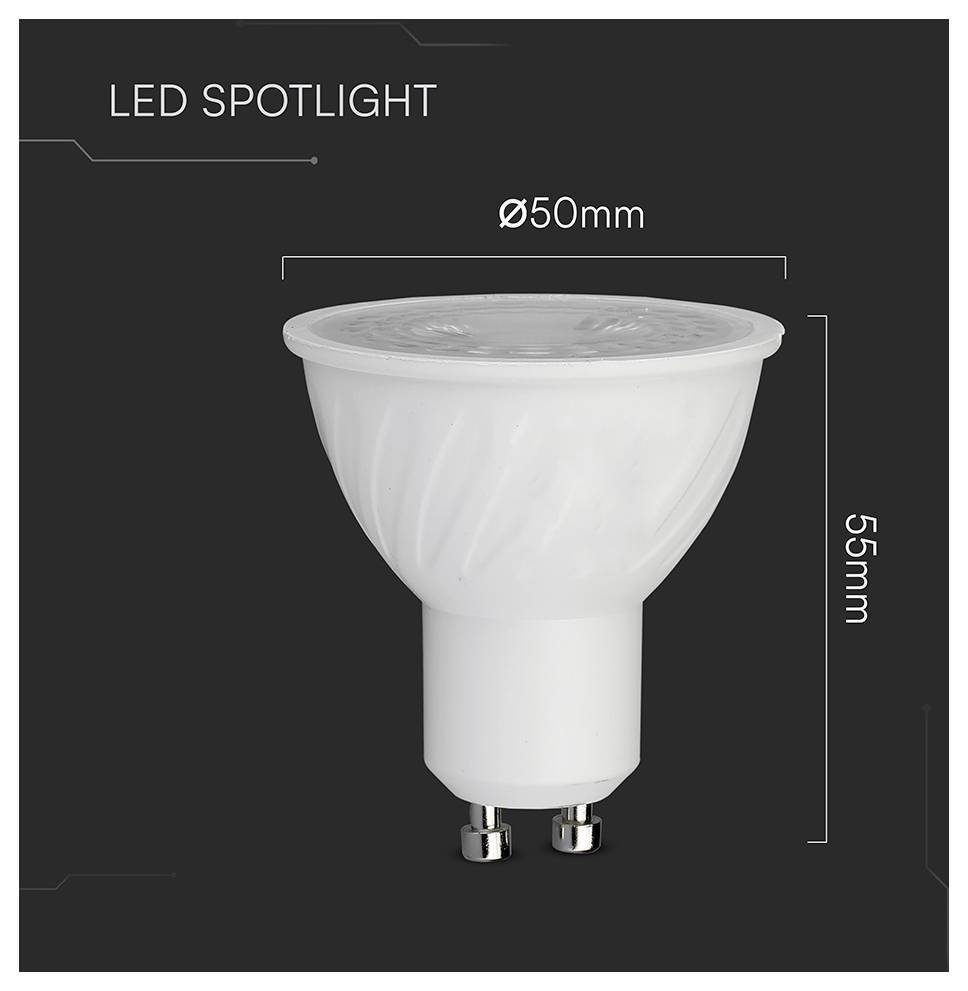 LED-Scheinwerfer mit einem Durchmesser von 50 mm und einer Höhe von 55 mm, vor dunklem Hintergrund dargestellt.