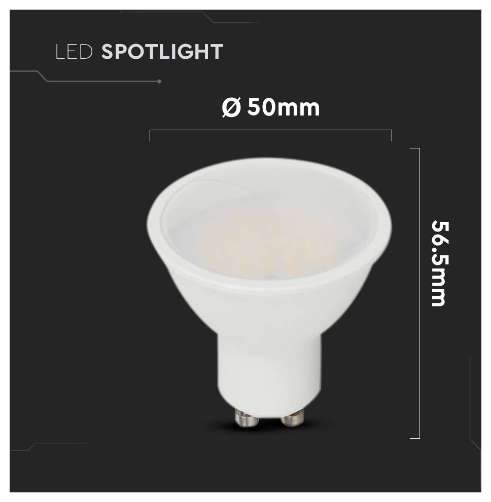LED-Scheinwerferstrahler mit Abmessungen: 50 mm Durchmesser, 56,5 mm Höhe.