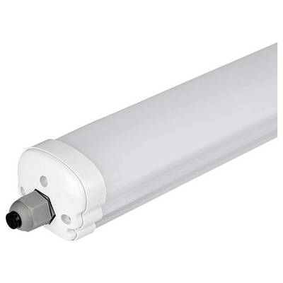 Eine LED-Röhrenleuchte mit zylindrischer Form und weißem Gehäuse, ausgestattet mit einer Kappe an einem Ende für die Verbindung. Ideal für energieeffiziente Beleuchtung.