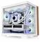 Ein individuell zusammengestellter Gaming-PC mit RGB-Beleuchtung, ausgestattet mit einer Grafikkarte der 'Republic of Gamers' und Thermaltake-Komponenten in einem weißen Gehäuse.