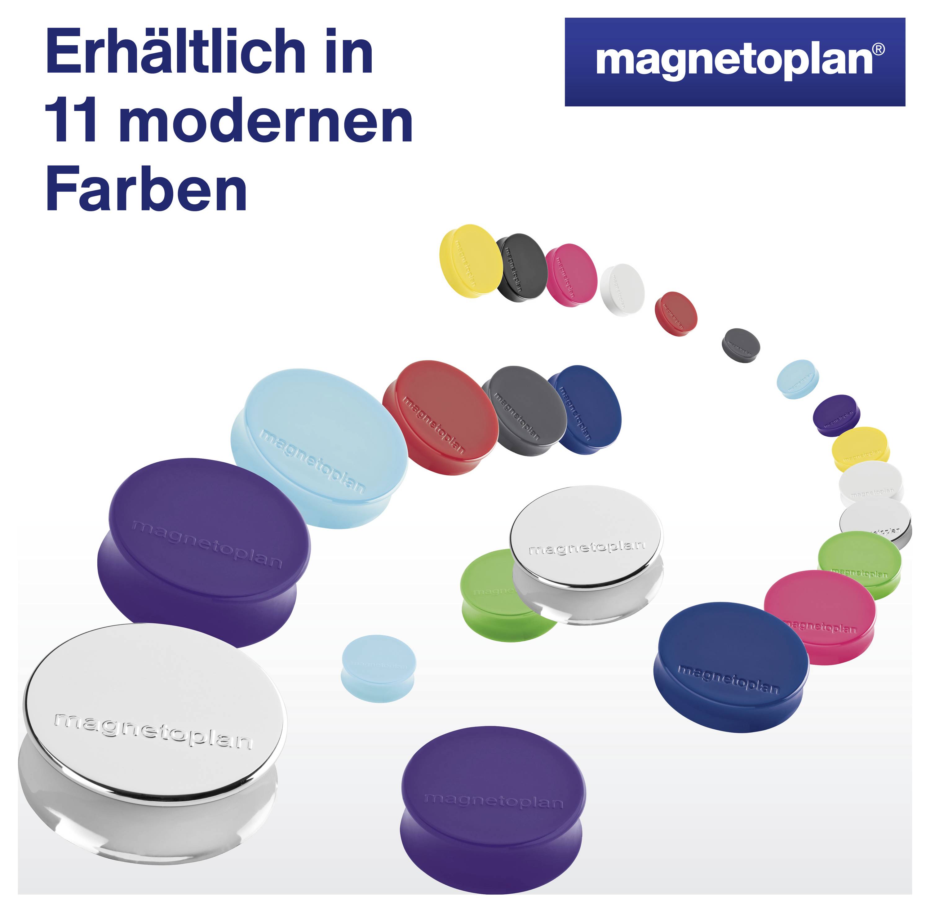 Bunte Magnete in einer Spirale angeordnet, in 11 modernen Farben erhältlich.