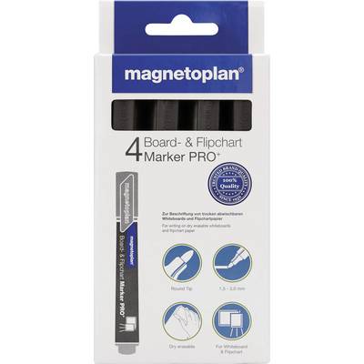 Magnetoplan-Tafel und Flipchart-Markerset mit vier Markern. Enthält Marker mit runden Spitzen, ideal für Whiteboard und Flipchart-Nutzung.
