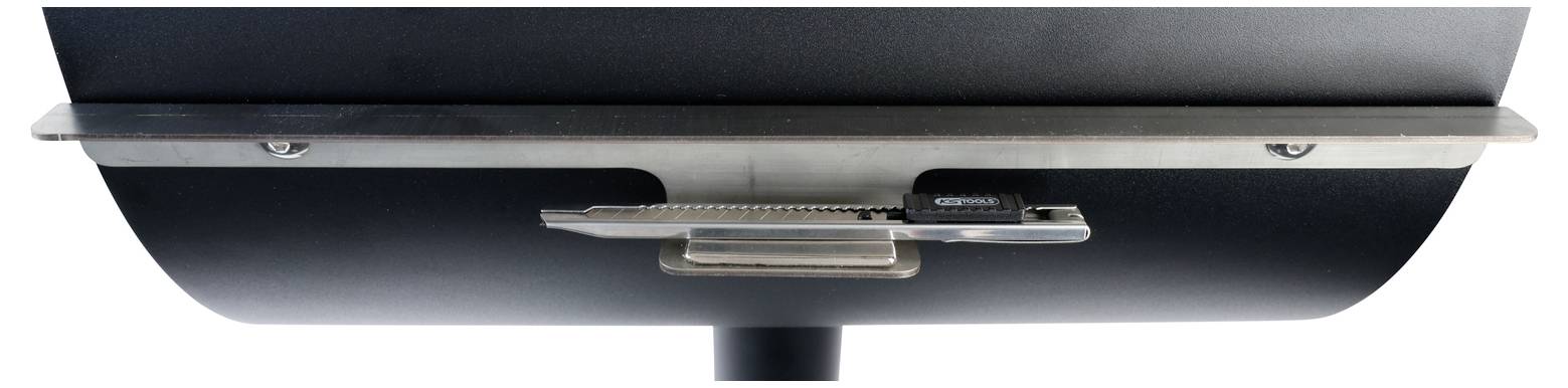 Eine elegante Computermonitor-Rückansicht, die Anschlüsse und ein Kabelmanagementsystem zeigt.