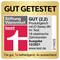 "GUT GETESTET"-Siegel mit Stiftung Warentest Logo. Mit "GUT (2,2)" für 18 Elektrische Zahnbürsten bewertet. Ausgabe 12/2021, www.test.de.