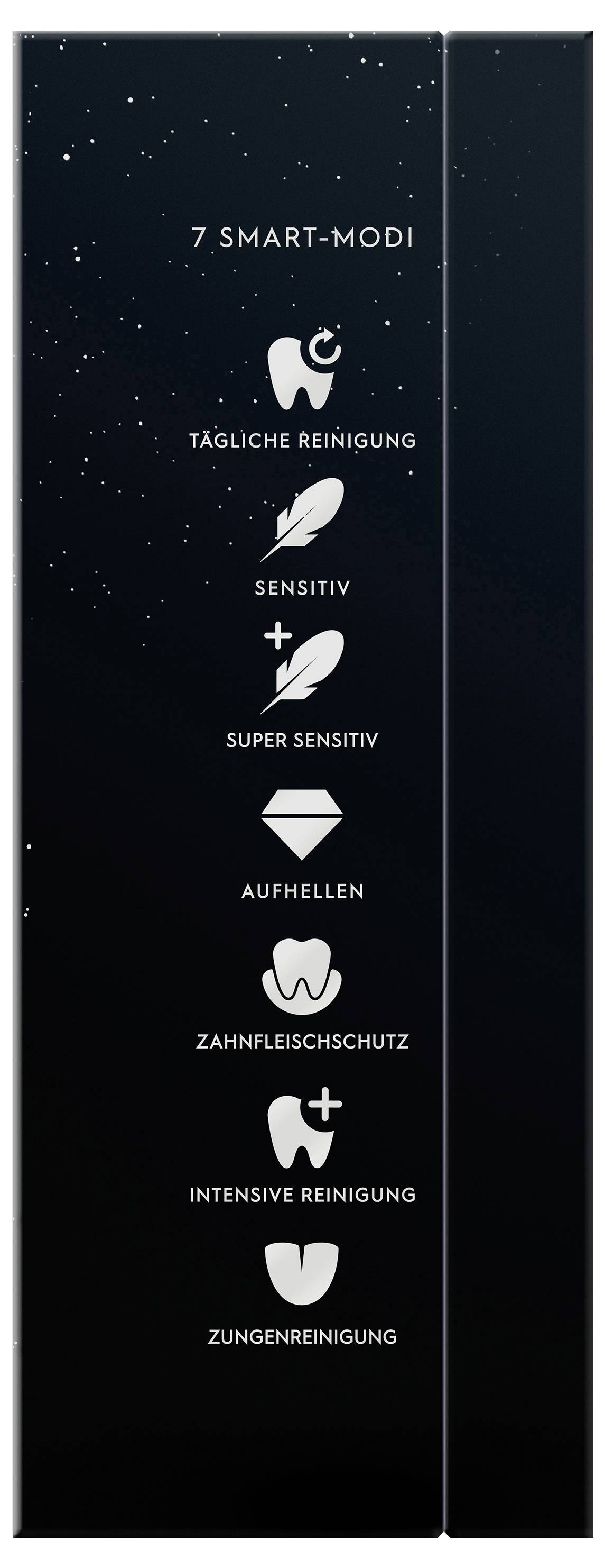 Zahnbürstenmodi: 'Tägliche Reinigung', 'Sensitiv', 'Super Sensitiv', 'Aufhellen', 'Zahnfleischschutz', 'Intensive Reinigung', 'Zungenpflege'.