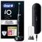 Oral-B iO Series 10 Luxe Edition elektrische Zahnbürste Verpackung mit 'Live Coaching' Text, Zahnbürste, Ladestation und Reiseetui.