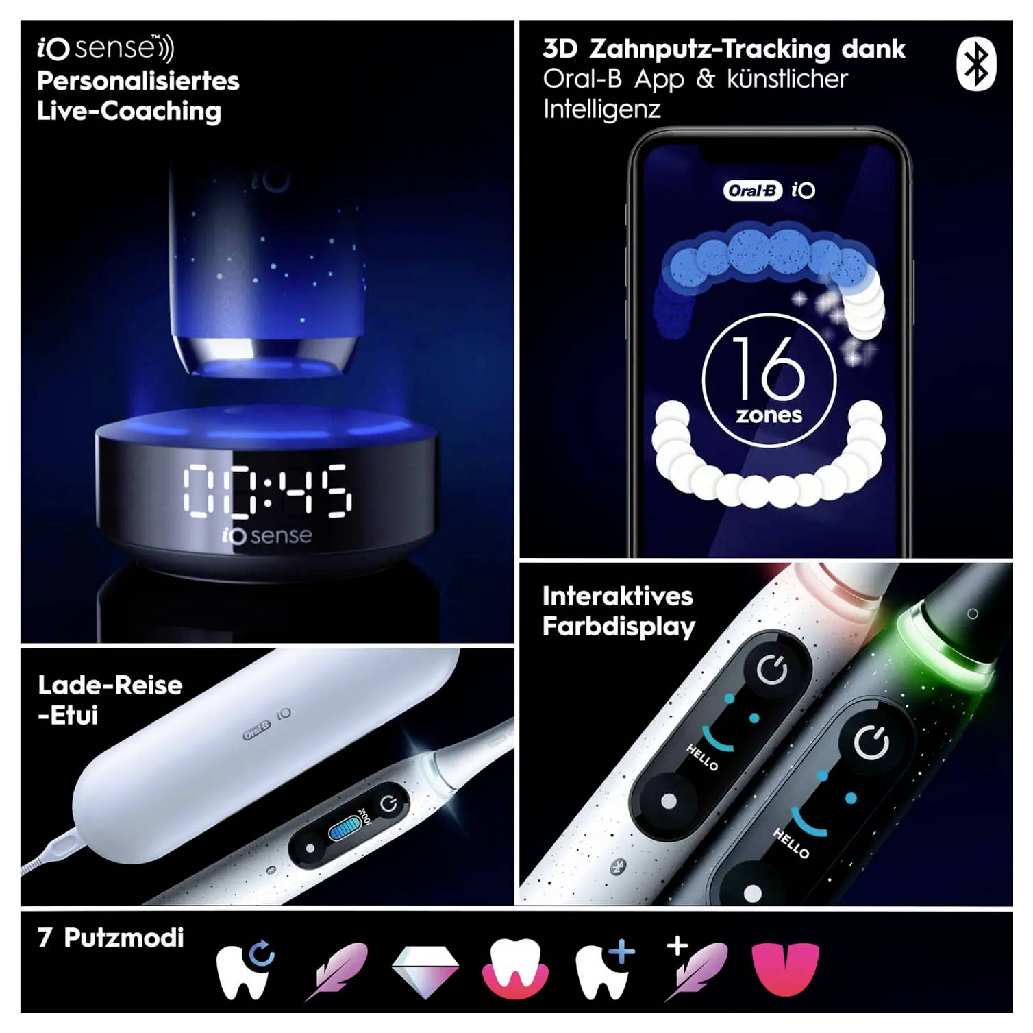 Oral-B iO elektrische Zahnbürste verfügt über personalisiertes Coaching, 3D-Tracking über eine App, 7 Putzmodi und ein Reiseetui.