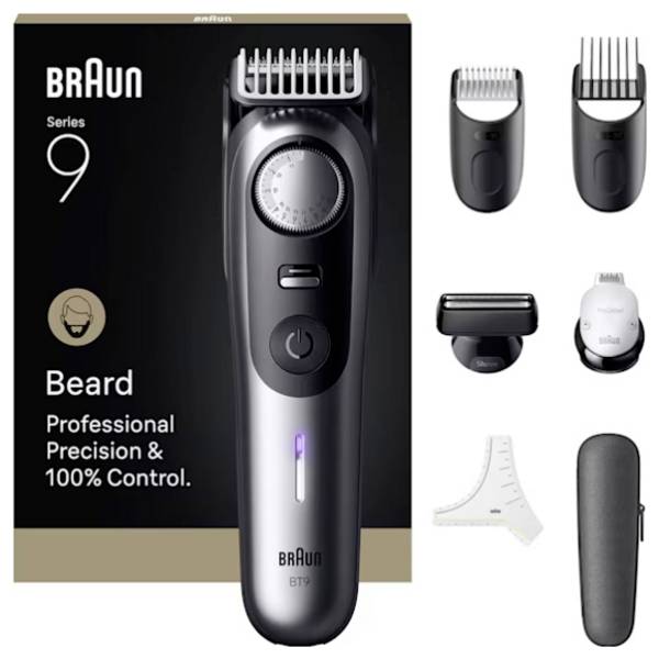 Braun Braun Series 9 Beard Trimmer BT9520 Bartschneider, Präzisions Trimmer abwaschbar Schwarz, Grau