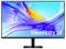 Ein Monitor zeigt lebendige abstrakte Formen in Blau und Orange auf dem Bildschirm, mit dem Text ‚ViewFinity S8' in der unteren rechten Ecke.